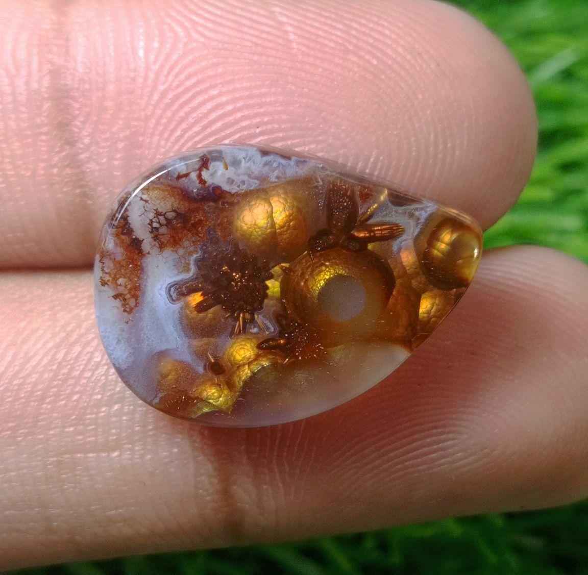 16.9ct Unique Flowery Fire Agate,  Rare Fire Agate, Pear Fire Agate - Perfect gemstone Gift, Rare Gemstone than Diamonds, Dimensions -  23x16 mm