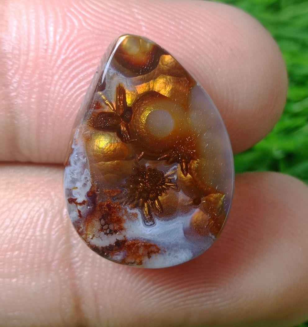 16.9ct Unique Flowery Fire Agate,  Rare Fire Agate, Pear Fire Agate - Perfect gemstone Gift, Rare Gemstone than Diamonds, Dimensions -  23x16 mm