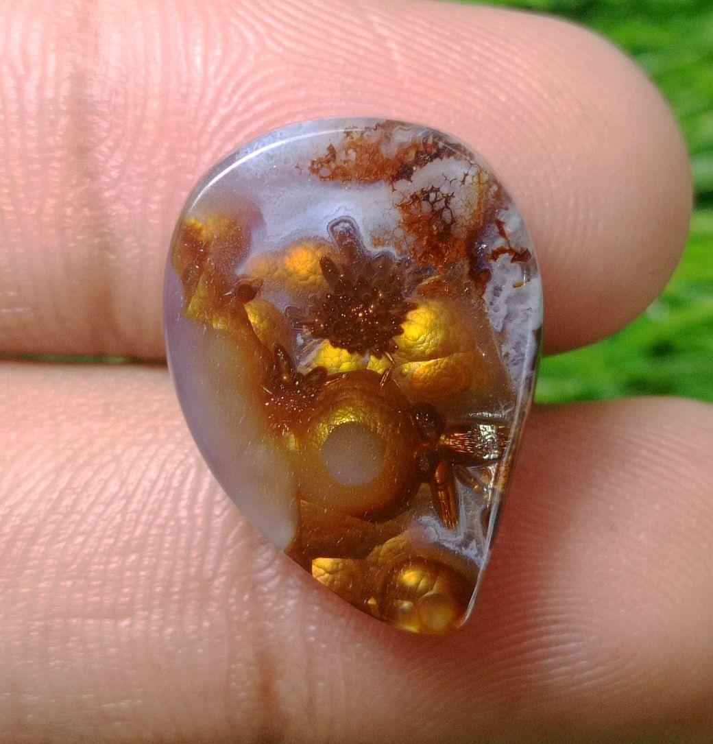 16.9ct Unique Flowery Fire Agate,  Rare Fire Agate, Pear Fire Agate - Perfect gemstone Gift, Rare Gemstone than Diamonds, Dimensions -  23x16 mm