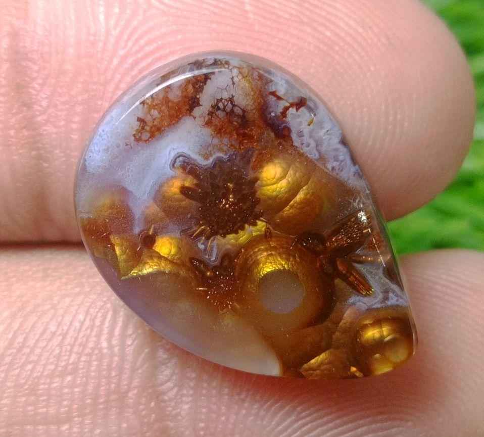 16.9ct Unique Flowery Fire Agate,  Rare Fire Agate, Pear Fire Agate - Perfect gemstone Gift, Rare Gemstone than Diamonds, Dimensions -  23x16 mm