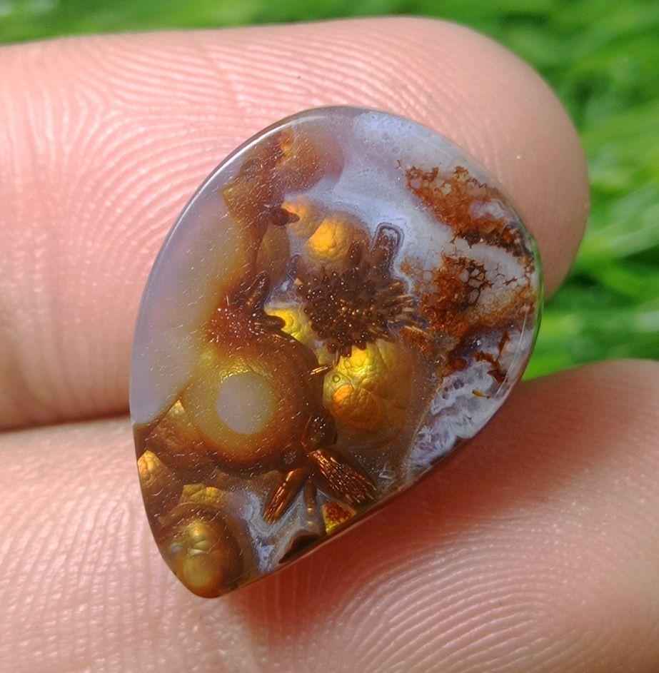 16.9ct Unique Flowery Fire Agate,  Rare Fire Agate, Pear Fire Agate - Perfect gemstone Gift, Rare Gemstone than Diamonds, Dimensions -  23x16 mm