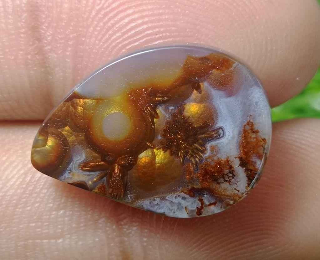 16.9ct Unique Flowery Fire Agate,  Rare Fire Agate, Pear Fire Agate - Perfect gemstone Gift, Rare Gemstone than Diamonds, Dimensions -  23x16 mm
