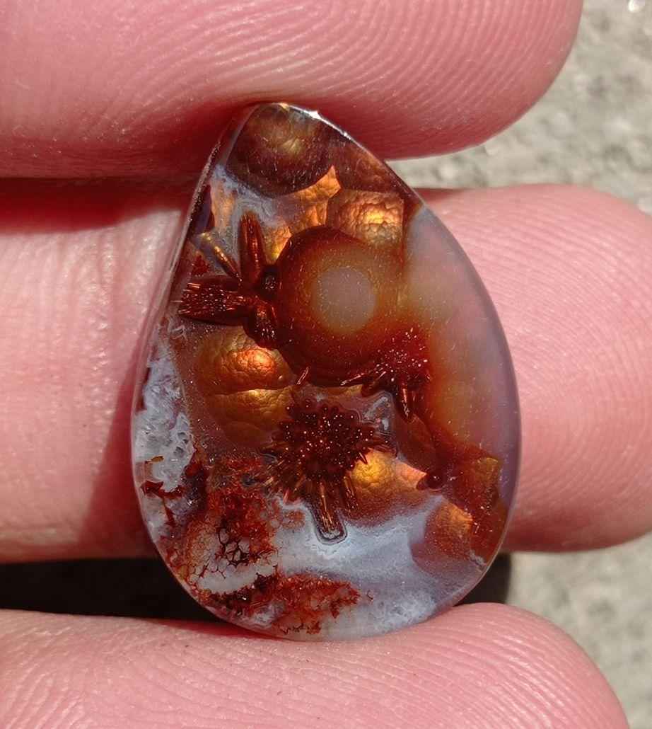 16.9ct Unique Flowery Fire Agate,  Rare Fire Agate, Pear Fire Agate - Perfect gemstone Gift, Rare Gemstone than Diamonds, Dimensions -  23x16 mm