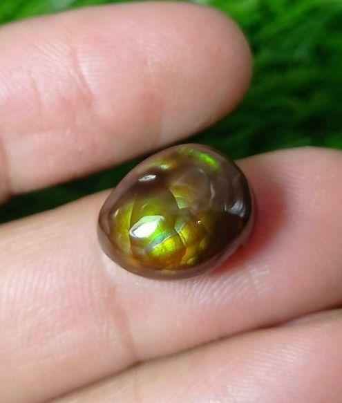 11ct Green Fire Agate,  Rare Fire Agate, Polished Fire Agate, Fire Agate Cabochon -  Dimensions 14x11xmm