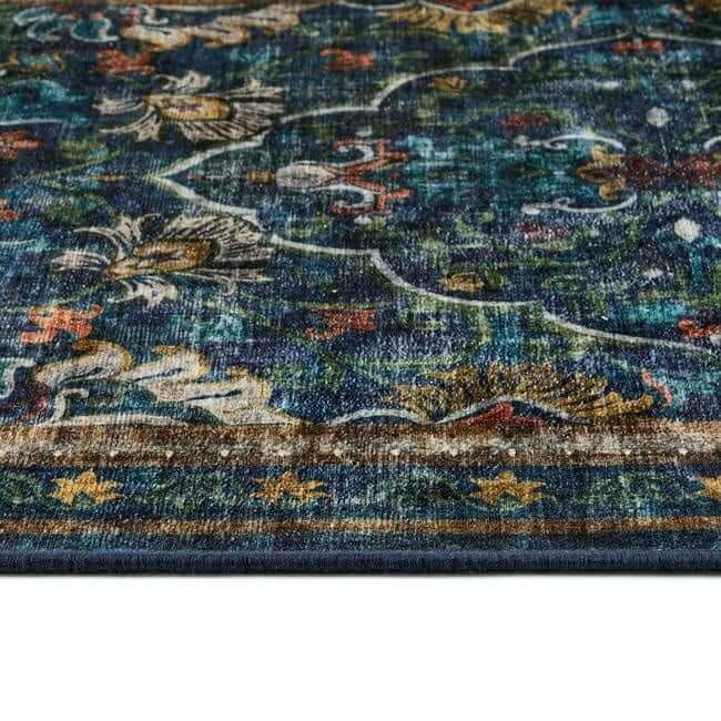 Eco-Washable Blue Rug Vintage Design