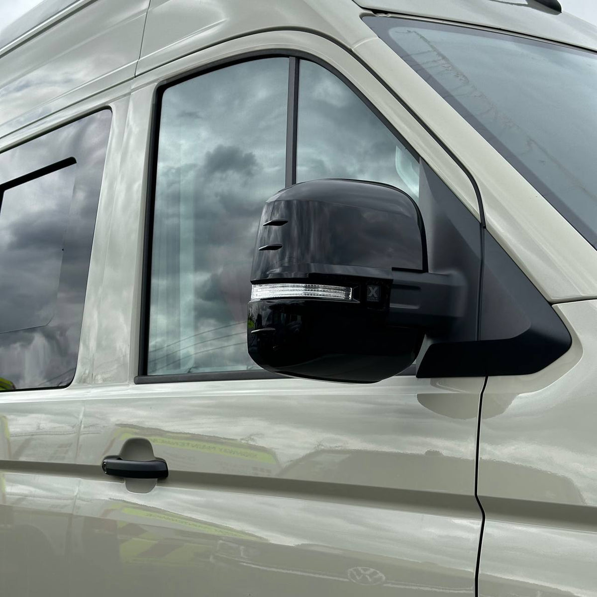 For VW Crafter New Shape Wing Mirror Covers Gloss Black Set of 2 Mirror Cap Styling Upgrade - Van-X