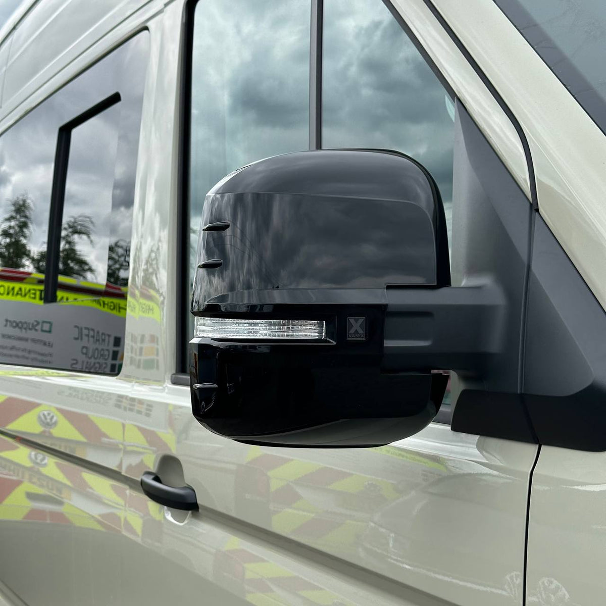 For VW Crafter New Shape Wing Mirror Covers Gloss Black Set of 2 Mirror Cap Styling Upgrade - Van-X