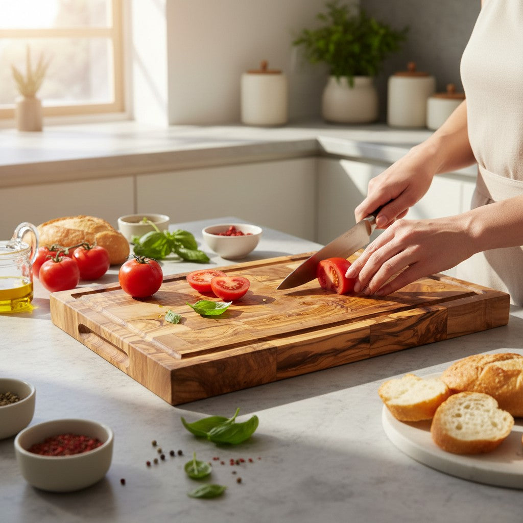 End Grain Olive Wood Cutting Board with Juice Groove