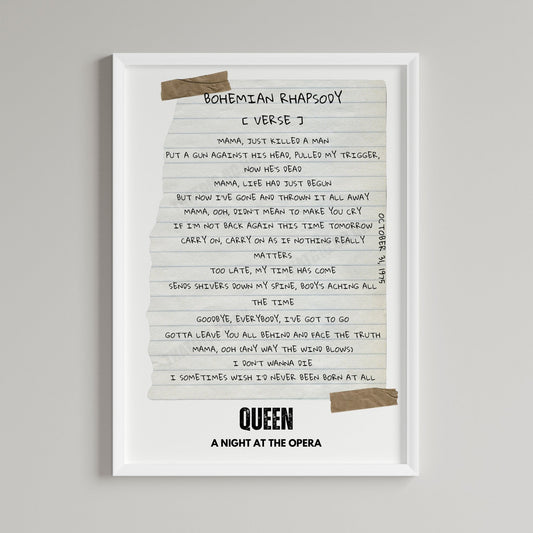 Queen "Bohemian Rhapsody" Lyric Poster