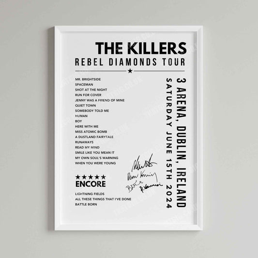 The Killers Setlist Poster - at the 3Arena, Dublin - June 15th, 2024