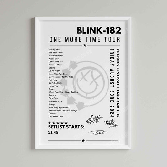 Blink-182 Setlist Poster - Reading Festival, England - 23rd August 2024