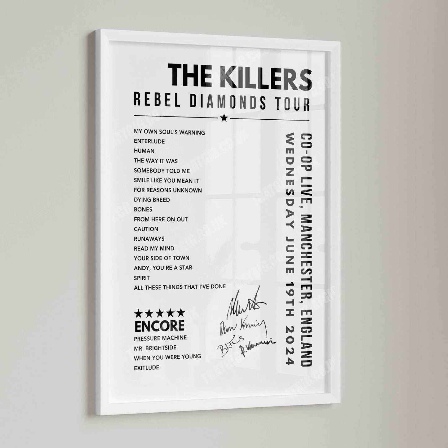 The Killers Setlist Poster - at the CO-OP Live, Manchester - June 19th, 2024