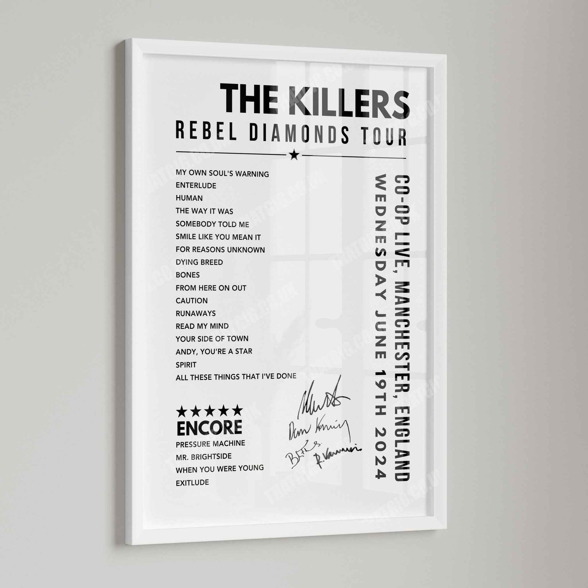 The Killers Setlist Poster - at the CO-OP Live, Manchester - June 19th, 2024