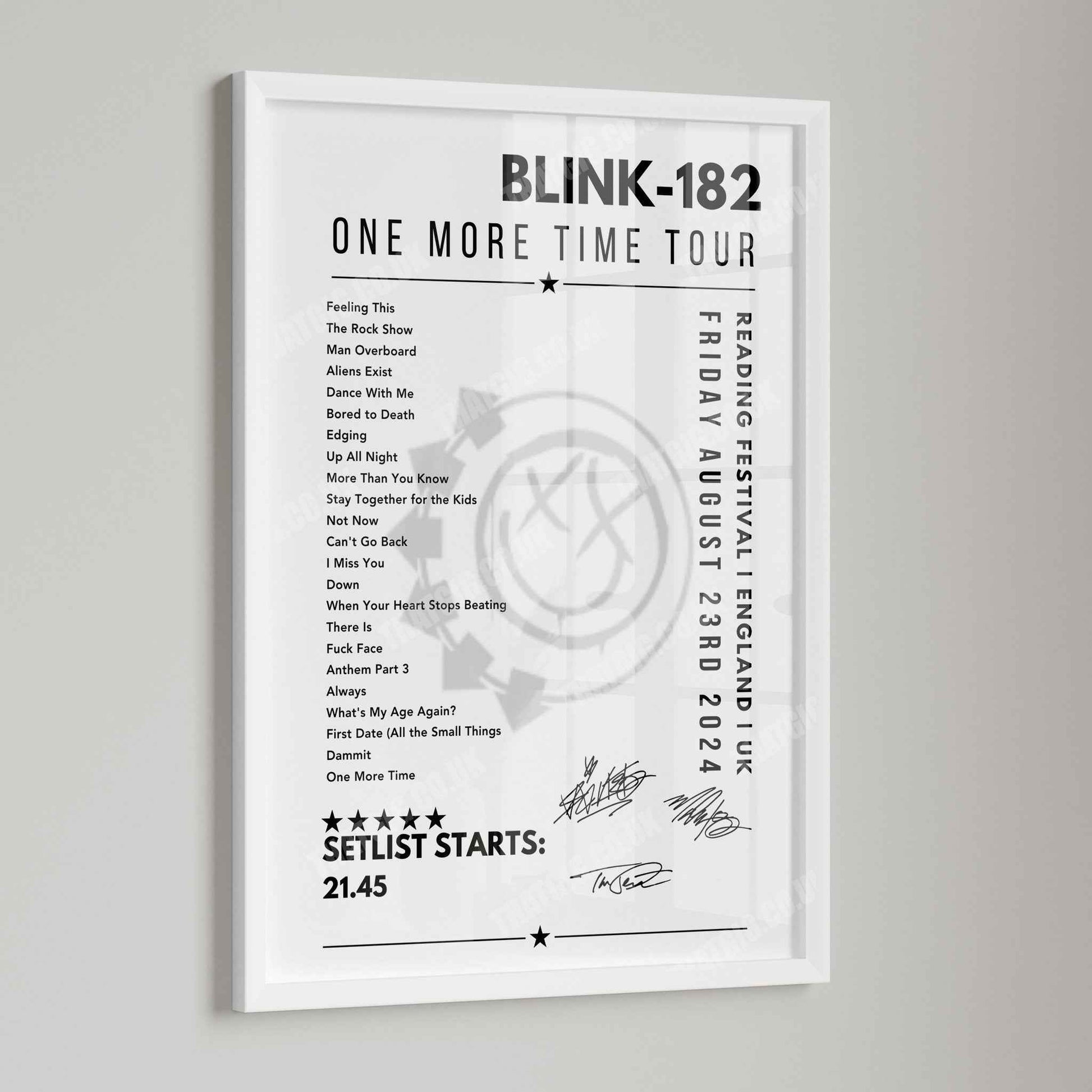 Blink-182 Setlist Poster - Reading Festival, England - 23rd August 2024