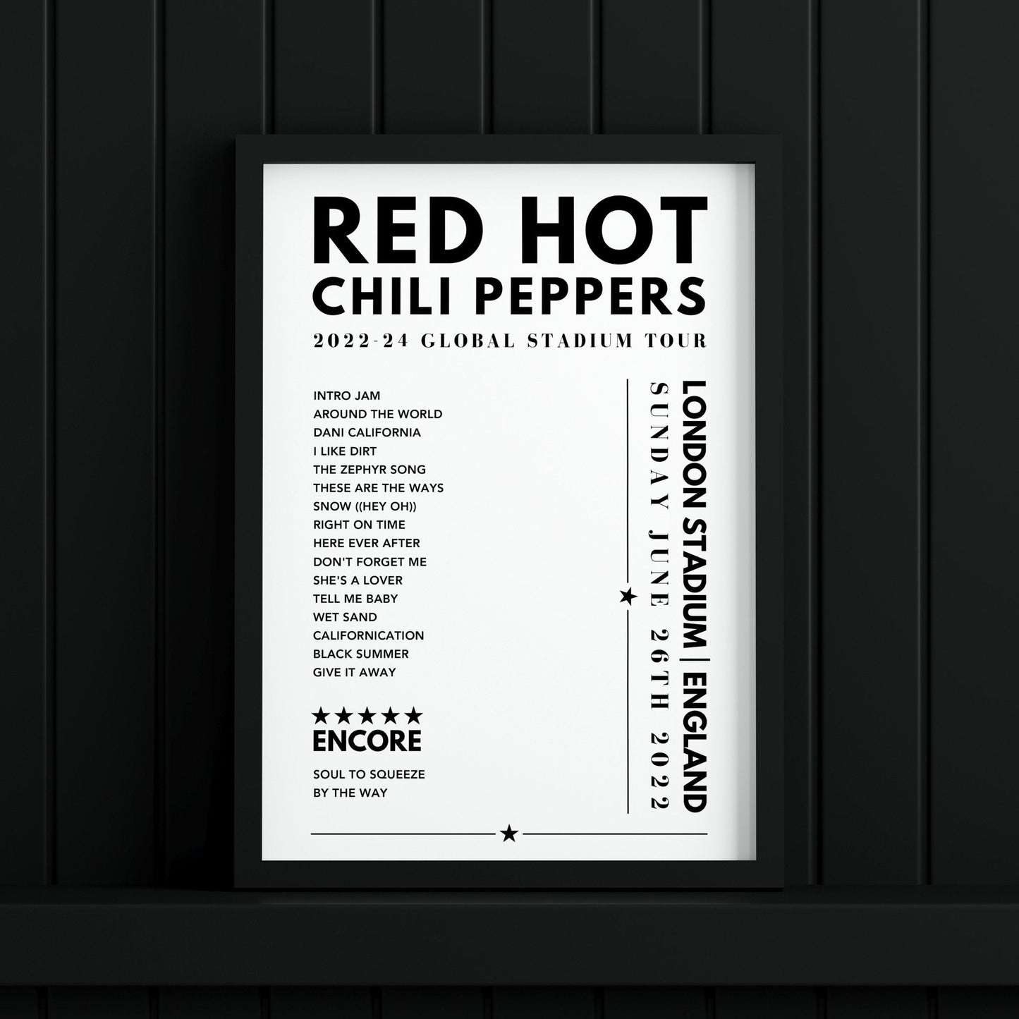 Red Hot Chili Peppers Setlist Poster - at London Stadium - June 26th, 2022