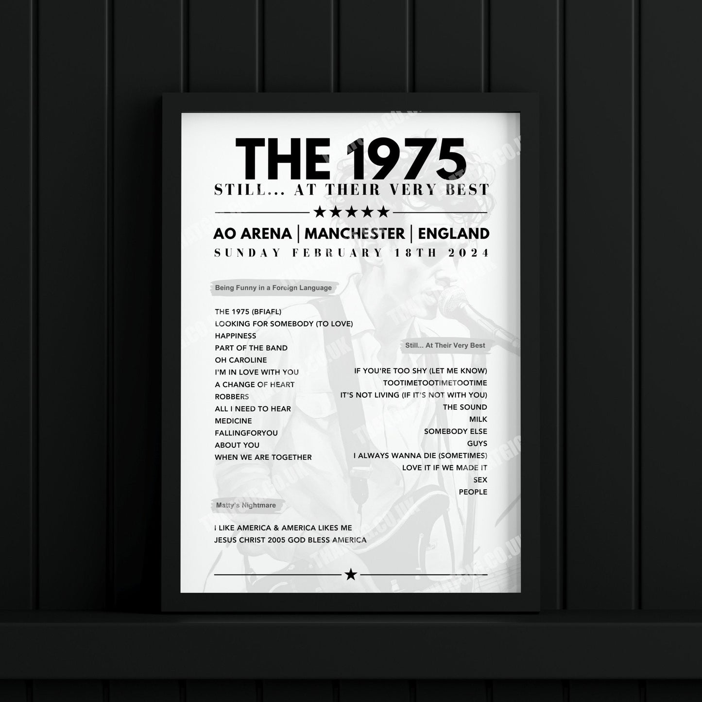 The 1975 Setlist Graphic Poster - AO Arena, Manchester, February 18th, 2024