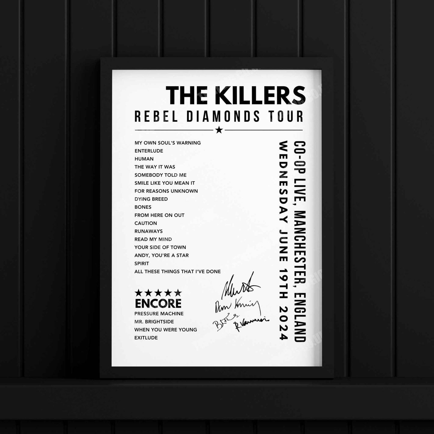 The Killers Setlist Poster - at the CO-OP Live, Manchester - June 19th, 2024
