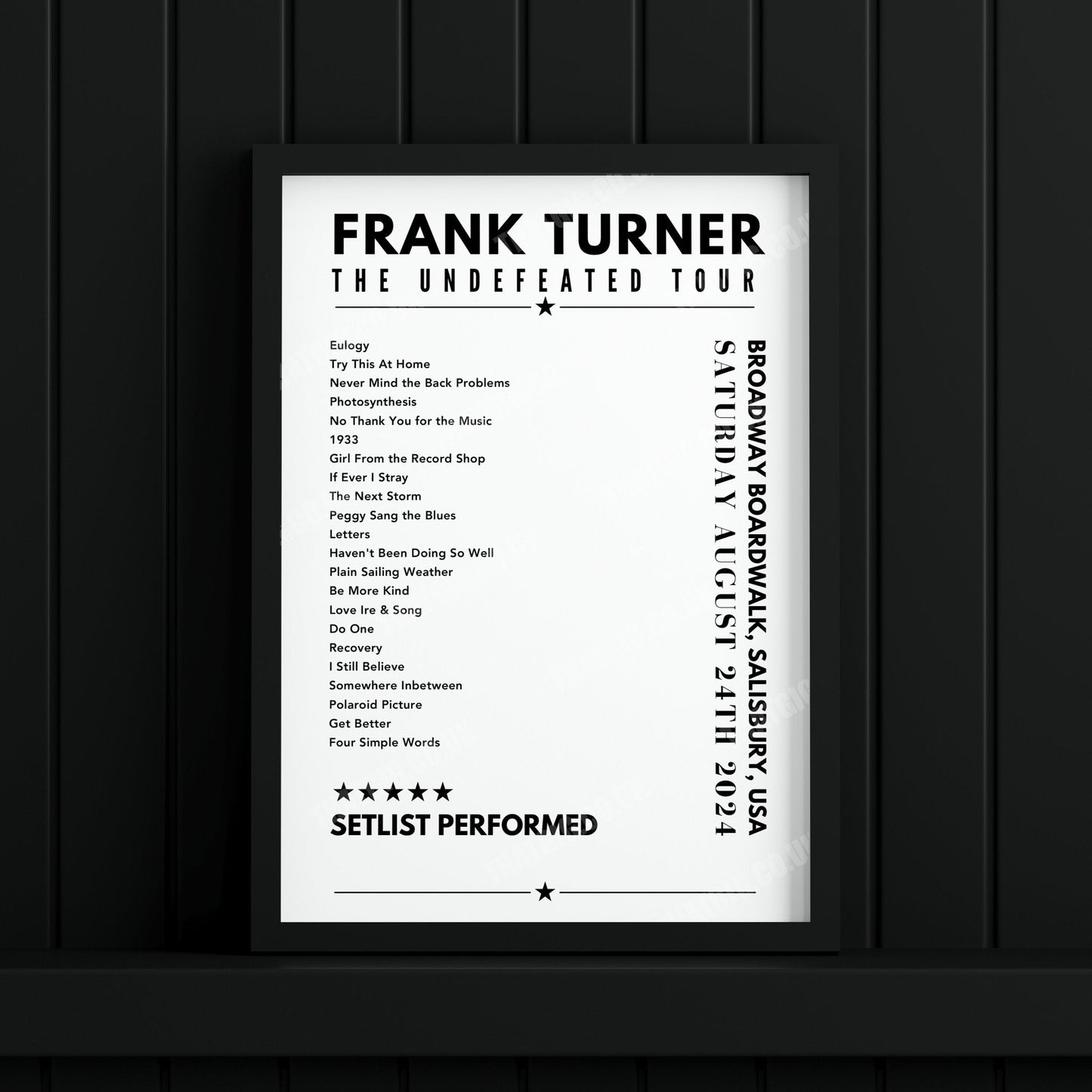 Frank Turner Setlist Poster - Broadway Boardwalk, Salisbury Beach - August 24th, 2024
