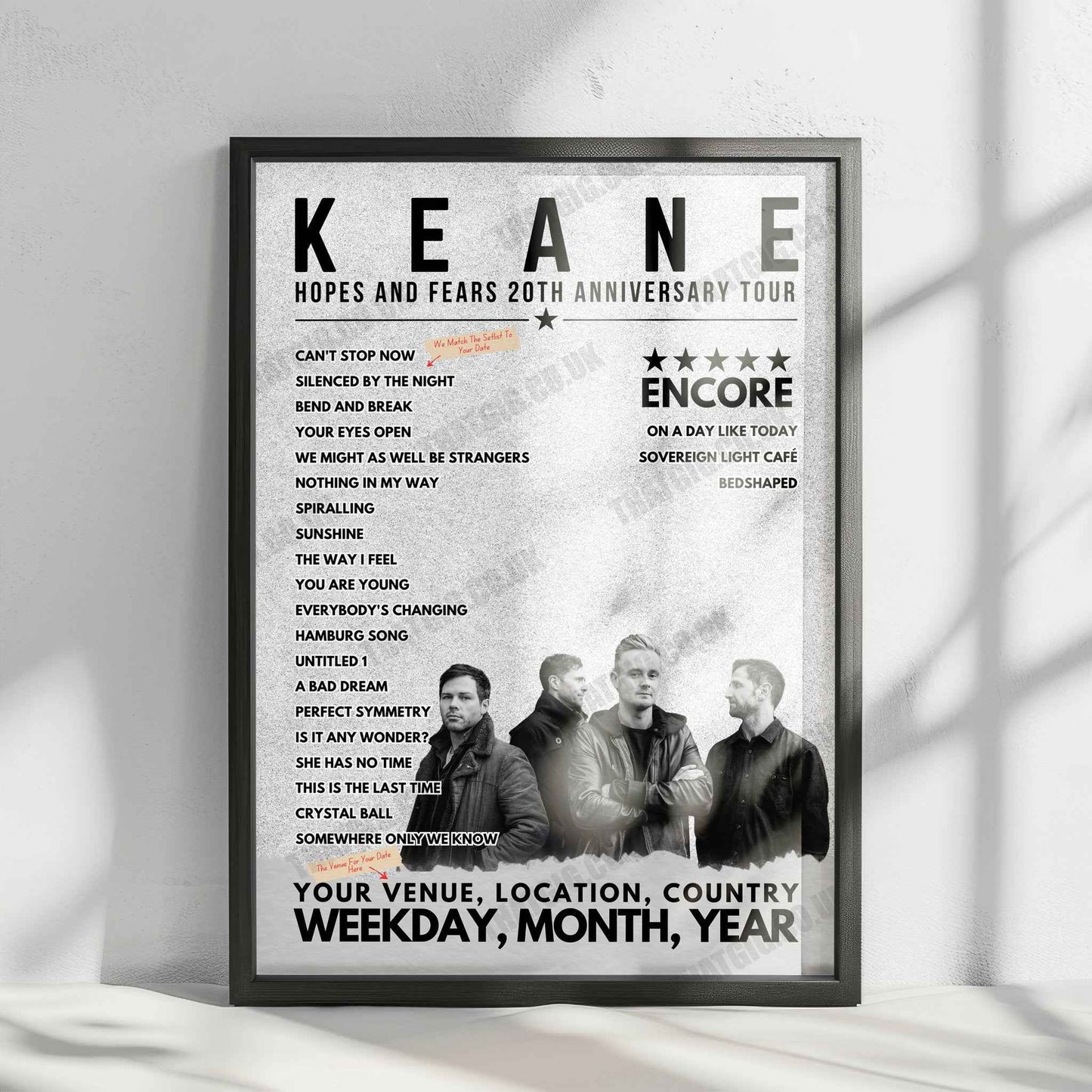 Keane Setlist Poster - Ryman Auditorium, Nashville, TN - September 15th, 2024