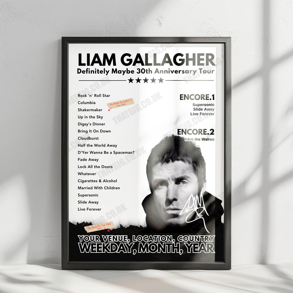 Liam Gallagher Setlist Poster - AREA EXPO-Experience, Milan - June 21st, 2018