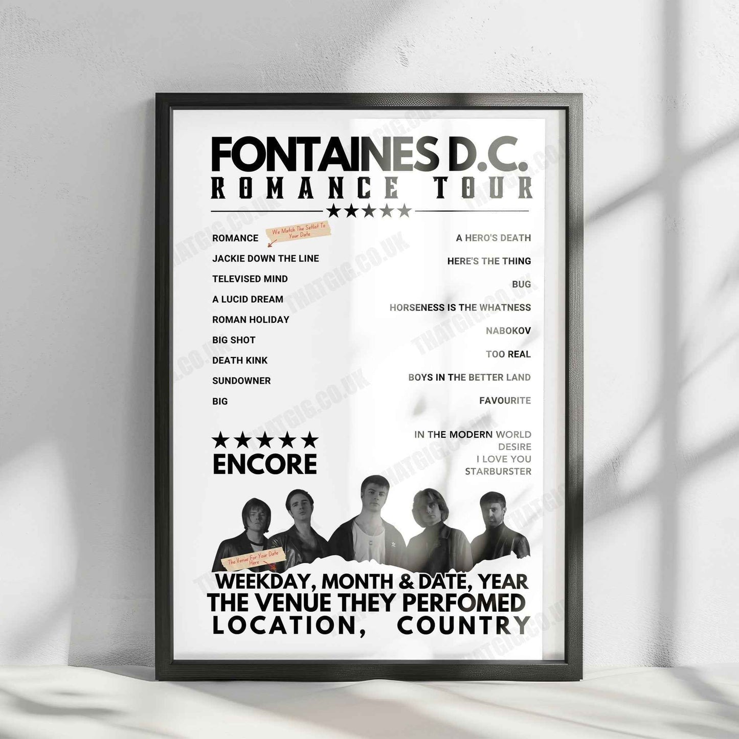 Fontaines D.C. Setlist Poster - Brooklyn Paramount, Brooklyn, USA - October 16th, 2024