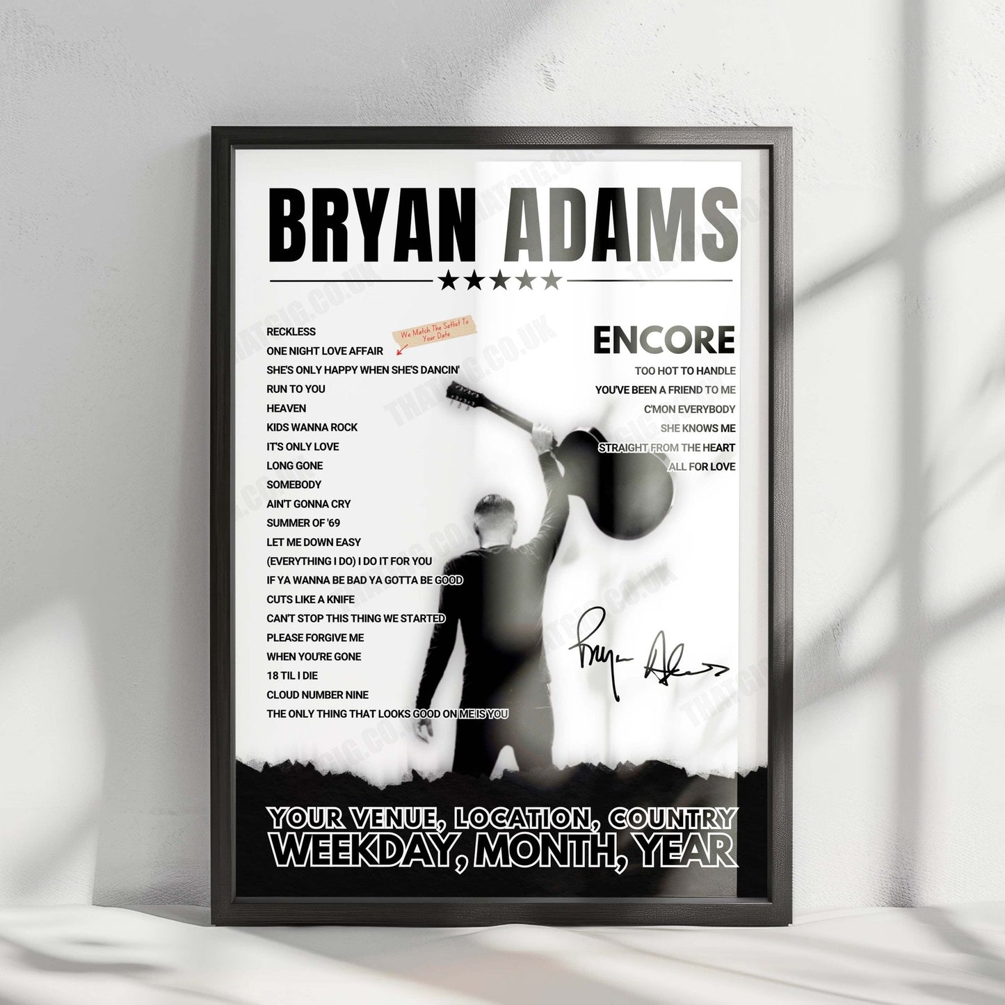 Bryan Adams Setlist Poster - Royal International Pavilion, Llangollen - June 18th, 2024