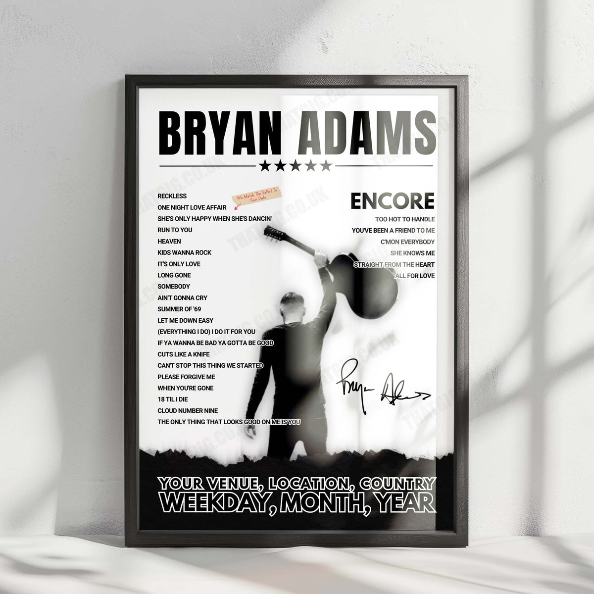 Bryan Adams Setlist Poster - Royal Albert Hall, London - May 15th, 2024