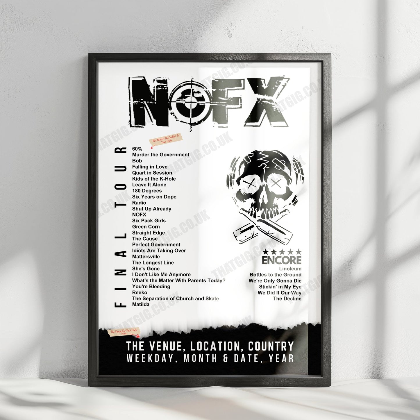 NOFX Setlist Poster - Copenhagen, Denmark - May 21st, 2024