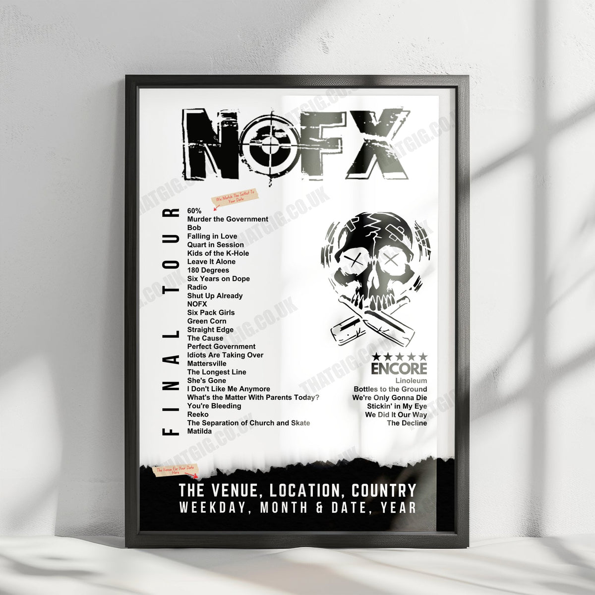 NOFX Setlist Poster - RIOT Fest, Douglass Park, Chicago - September 22nd, 2024