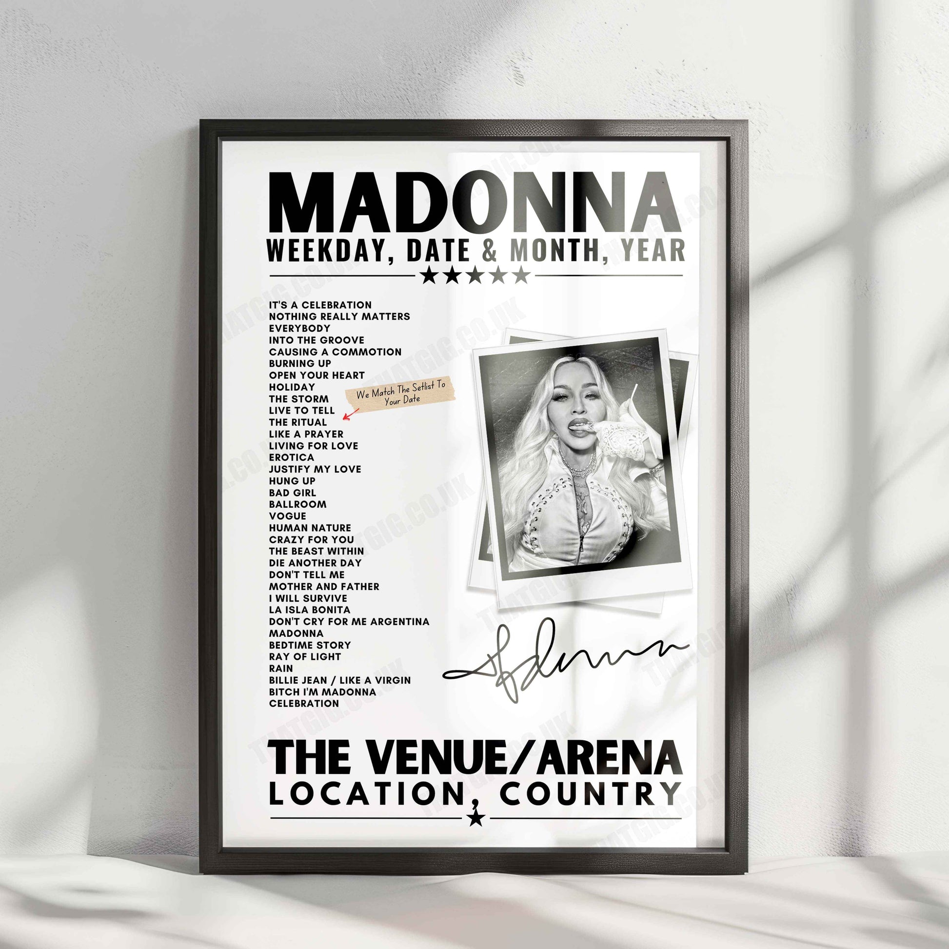 Madonna Setlist Poster - United Center, Chicago, IL - February 2nd, 2024