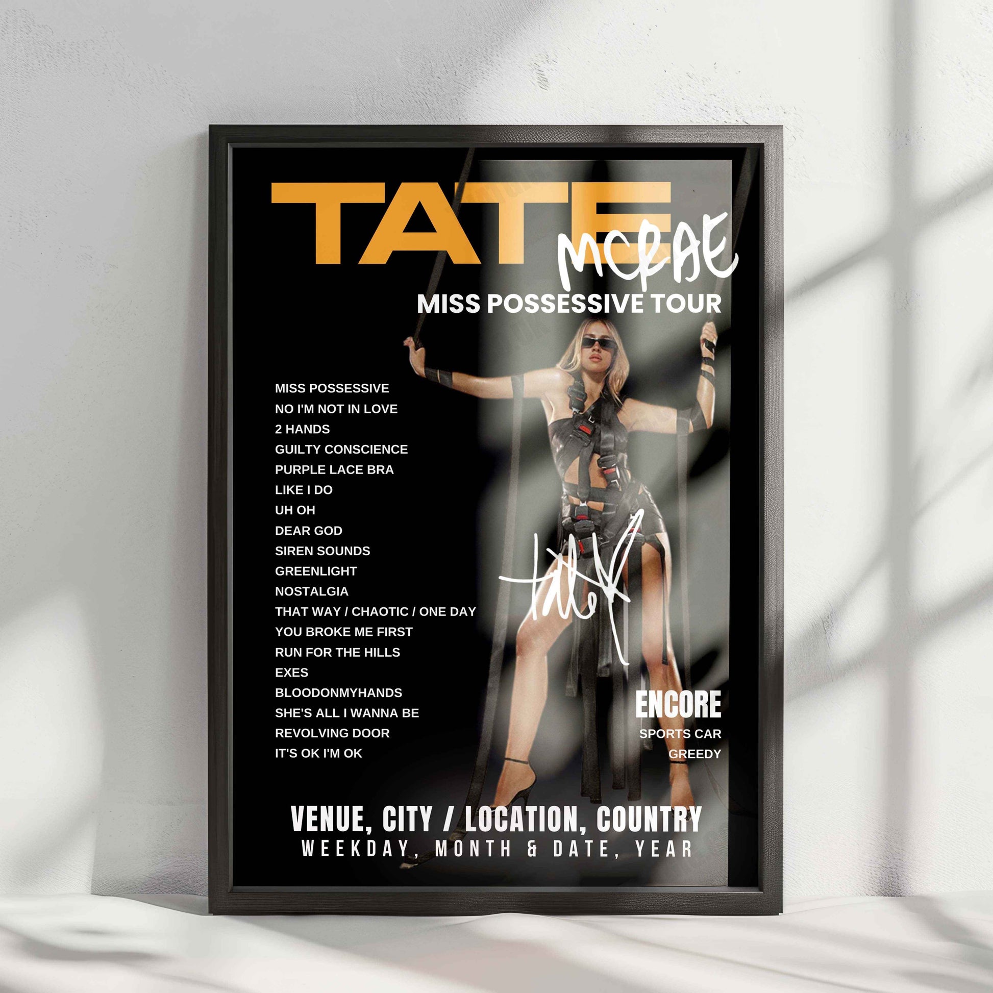 Tate McRae Setlist Poster - Co-op Live, Manchester - May 24th, 2025