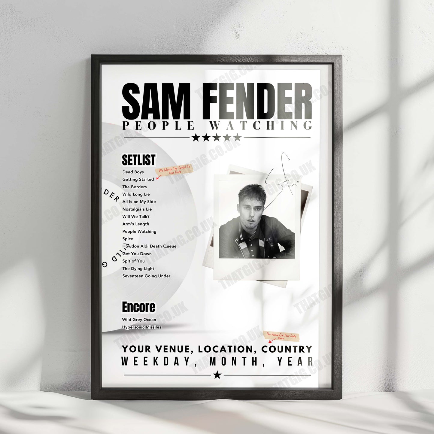 Sam Fender Setlist Poster - Doug Mitchell Thunderbird Sports Centre, Vancouver - April 5th, 2025