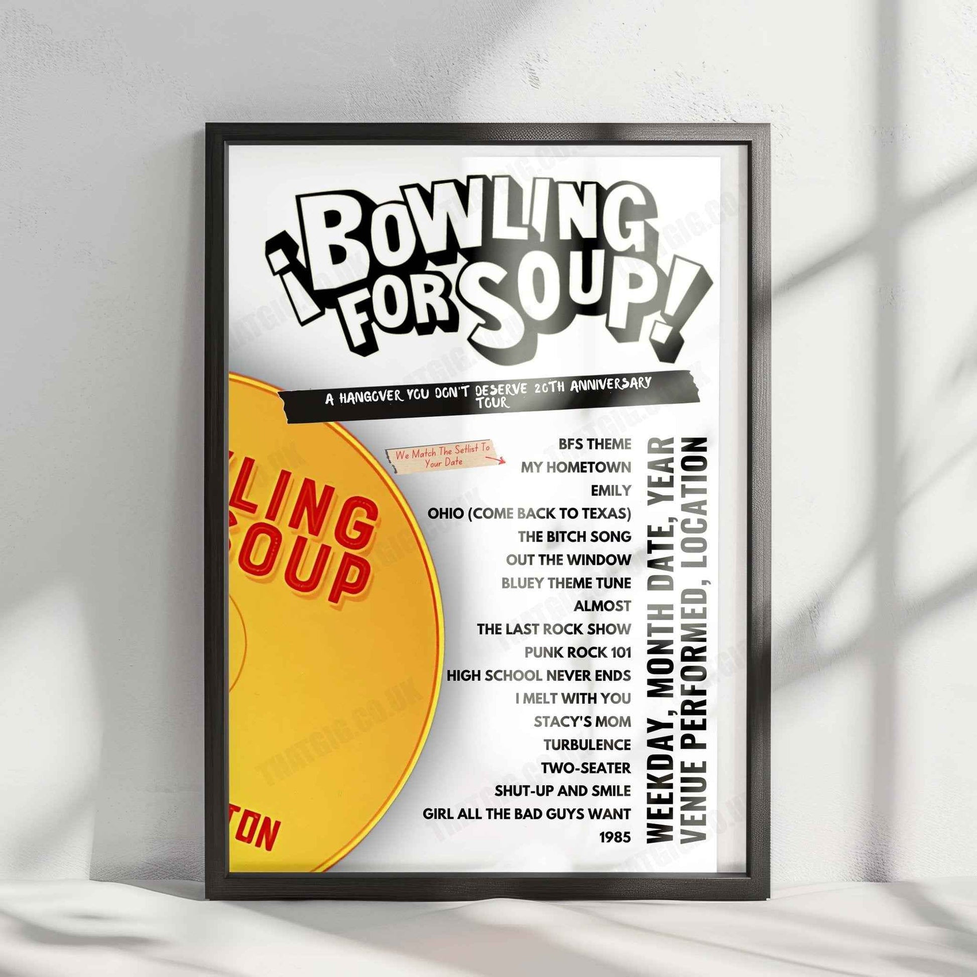 Bowling for Soup Setlist Poster - Brighton Centre, Brighton - February 14th, 2025