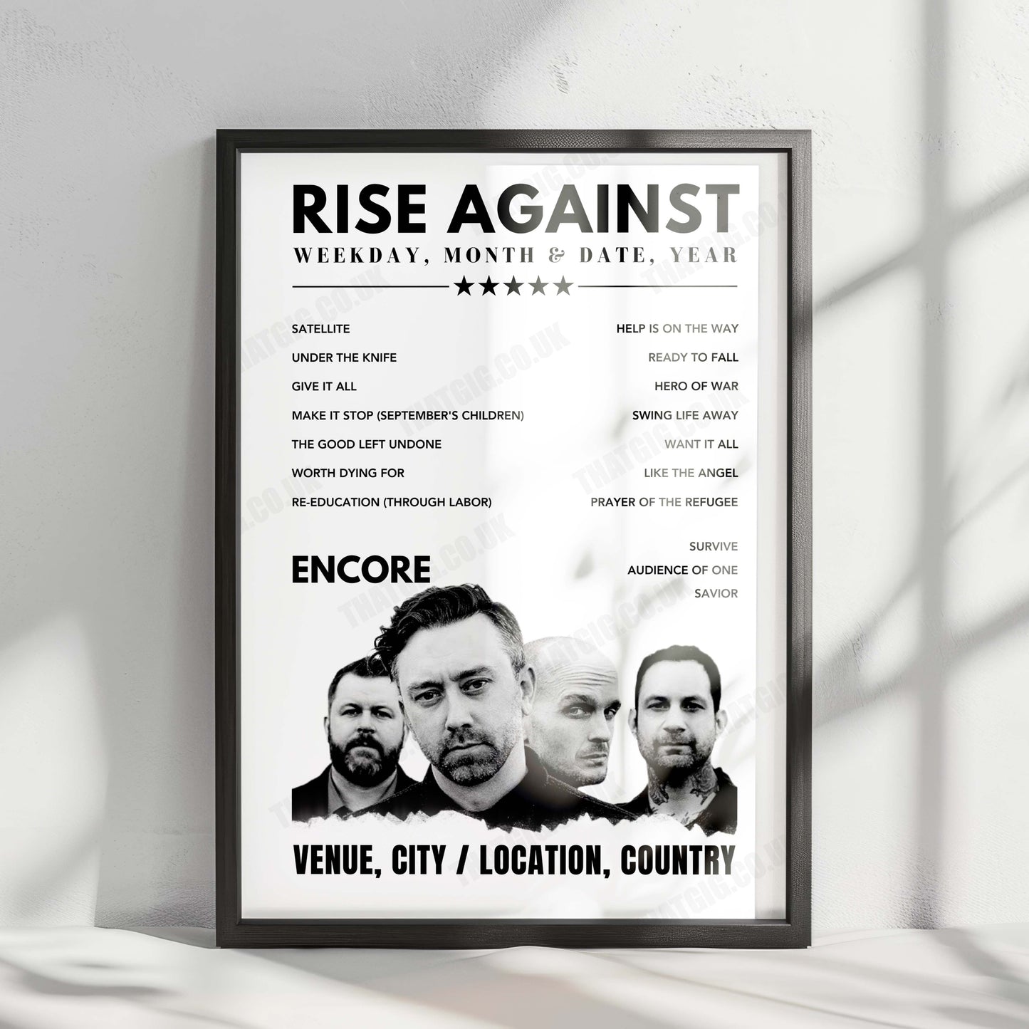 Rise Against Setlist Poster - Manchester Academy 1, University of Manchester - November 22nd, 2022