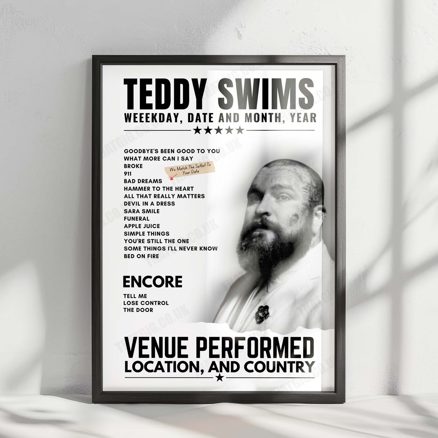 Teddy Swims Setlist Poster - Highland Festival Grounds, Louisville, KY - September 21st, 2024