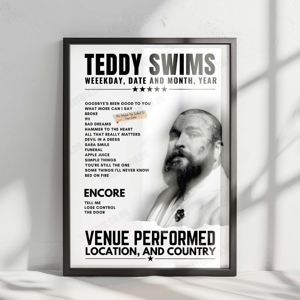 Teddy Swims Setlist Poster - The Fillmore Philadelphia, Philadelphia - November 15th, 2023