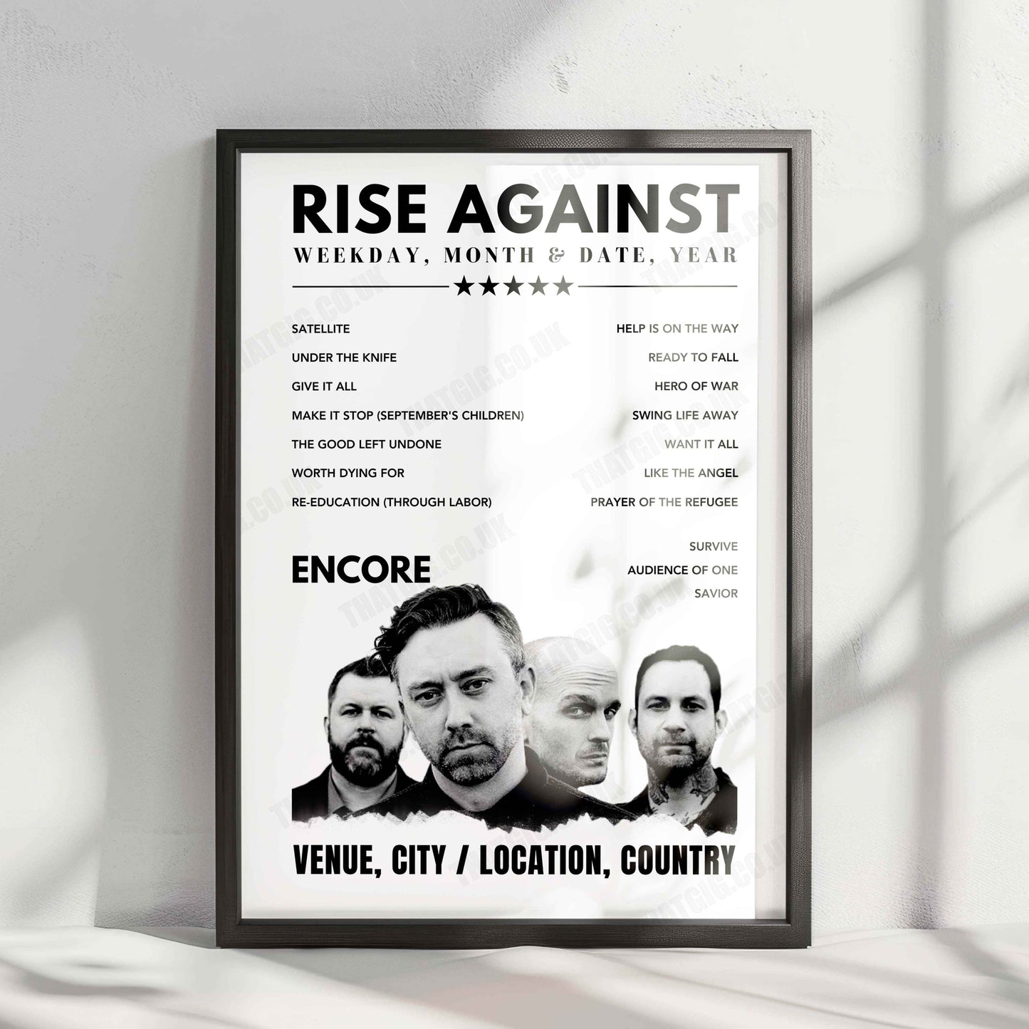 Rise Against Setlist Poster - Poppodium 013 Tilburg - February 4th, 2025