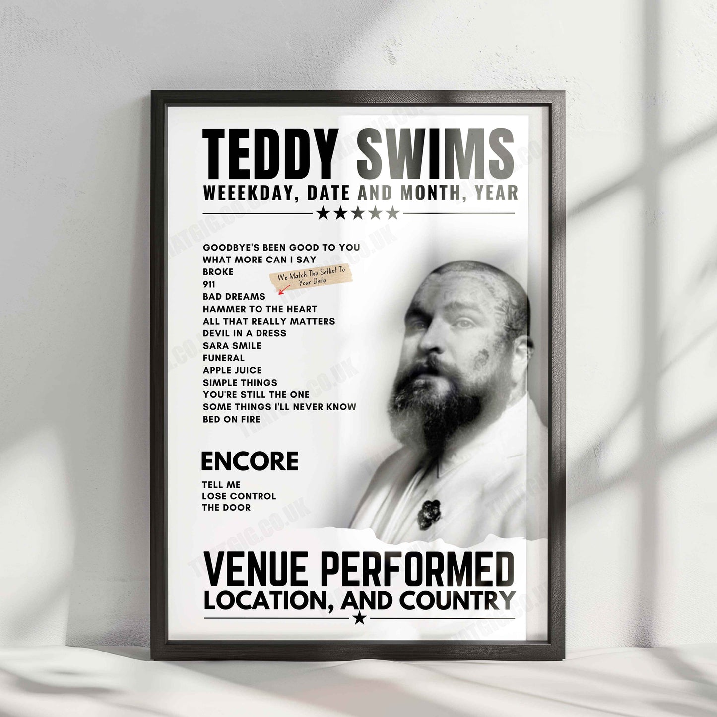 Teddy Swims Setlist Poster - Grosse Freiheit 36, Hamburg - May 7th, 2024