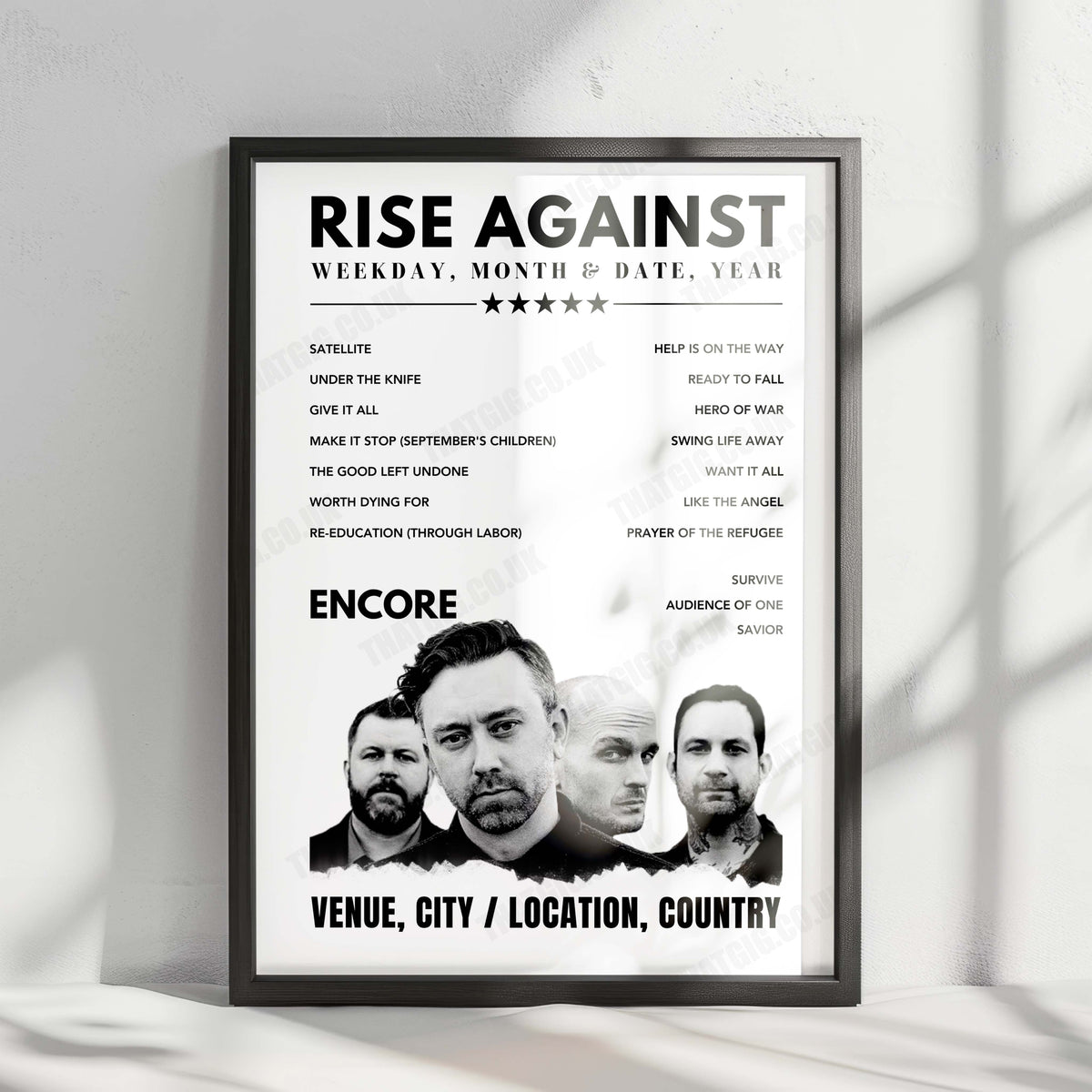 Rise Against Setlist Poster - L'Olympia Paris - February 2nd, 2025