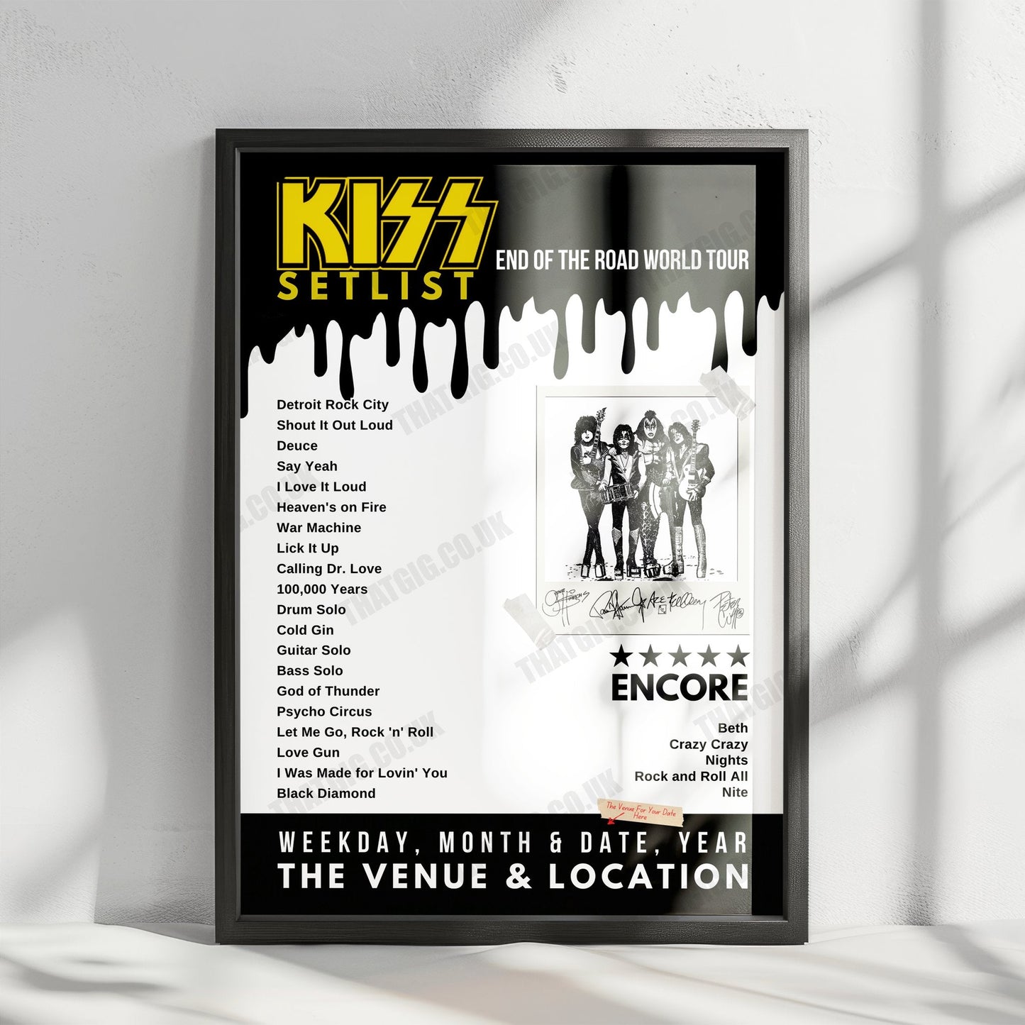 KISS Setlist Poster - Scotiabank Saddledome, Calgary, Canada - November 12th, 2023