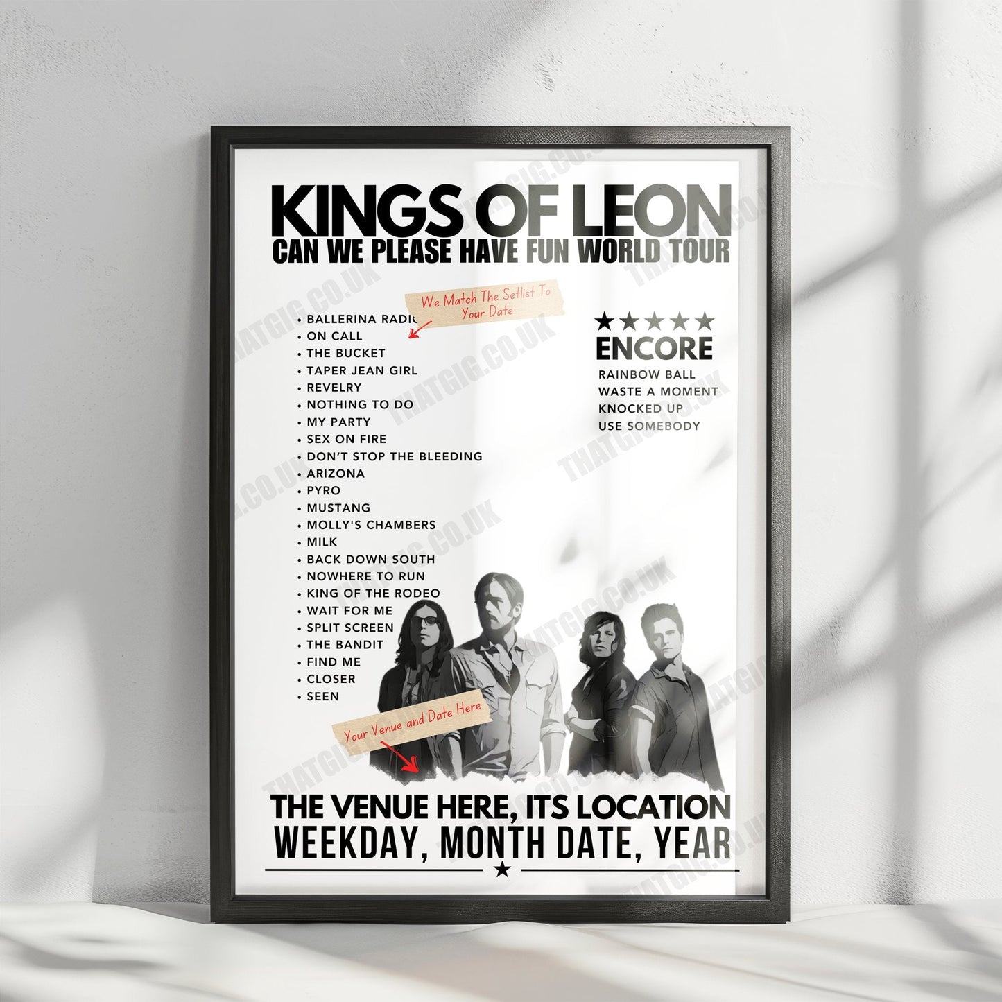 Kings of Leon Setlist Poster - Arizona Financial Theatre, Phoenix - August 20th, 2024