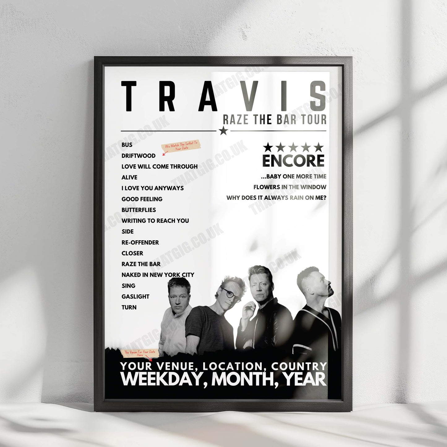 Travis Setlist Poster - Rock City, Nottingham - December 10th, 2024
