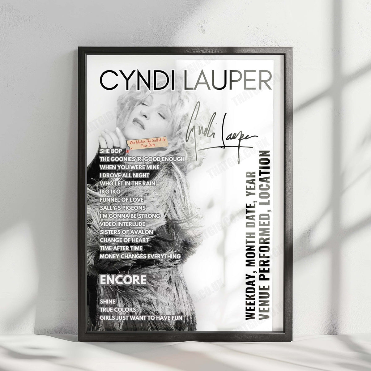 Cyndi Lauper Setlist Poster - United Center, Chicago - December 5th, 2024