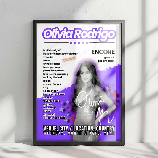 Olivia Rodrigo Setlist Poster - Rod Laver Arena, Melbourne - October 14th, 2024