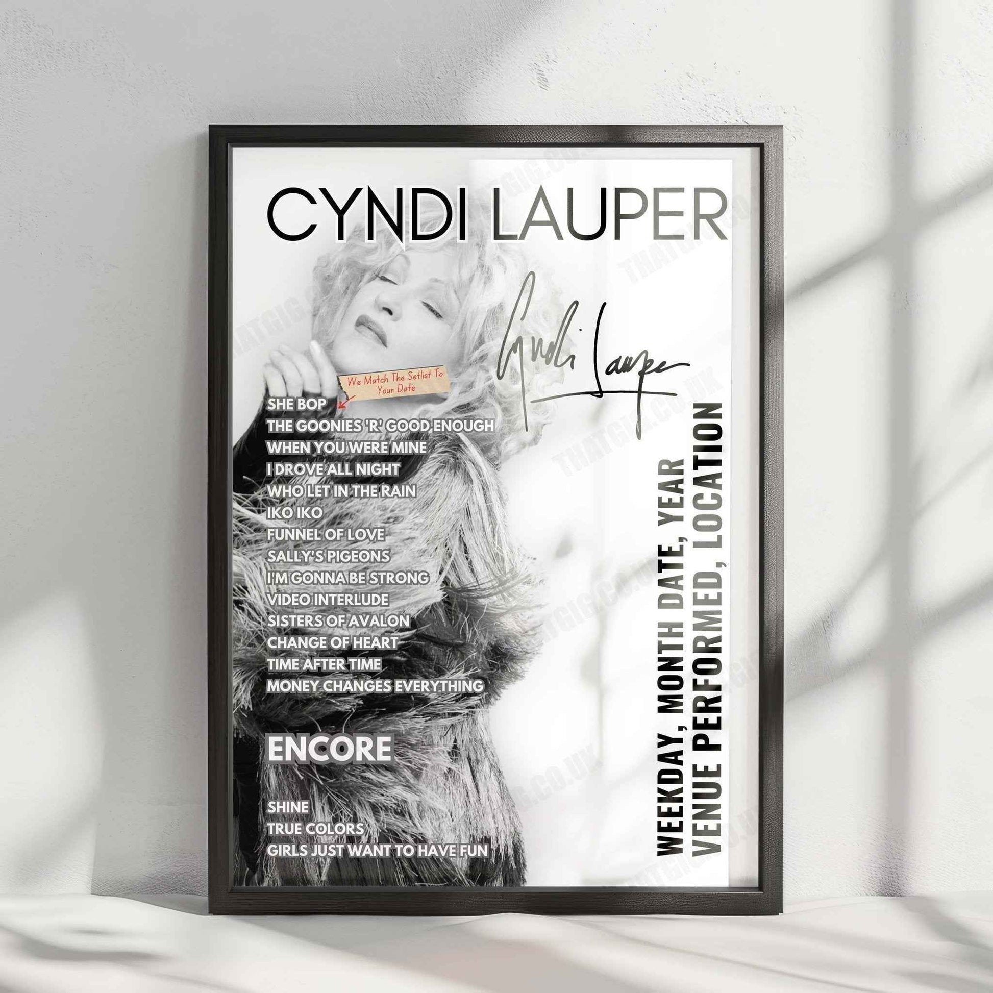 Cyndi Lauper Setlist Poster - Toyota Center Houston - November 16th, 2024