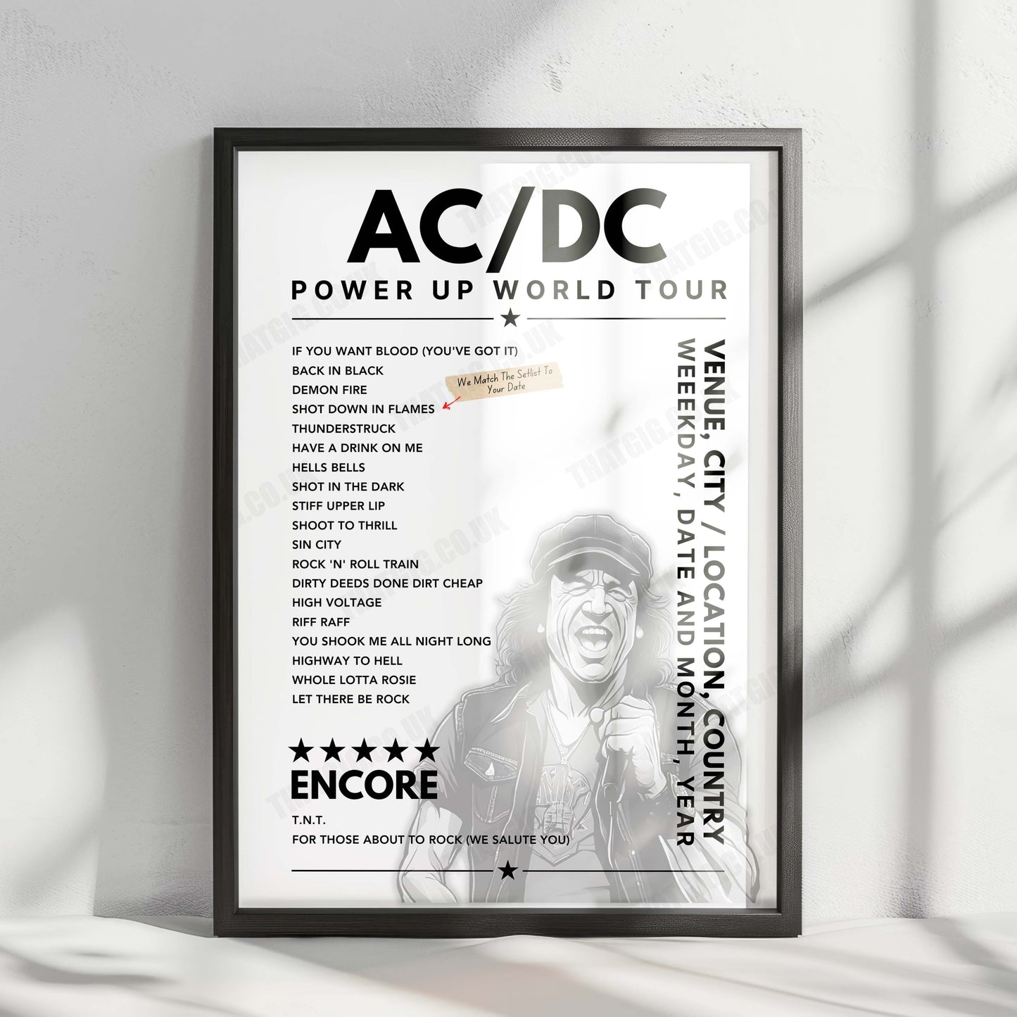 AC/DC Setlist Poster - Raleigh Entertainment and Sports Arena, Raleigh - April 1st, 2001