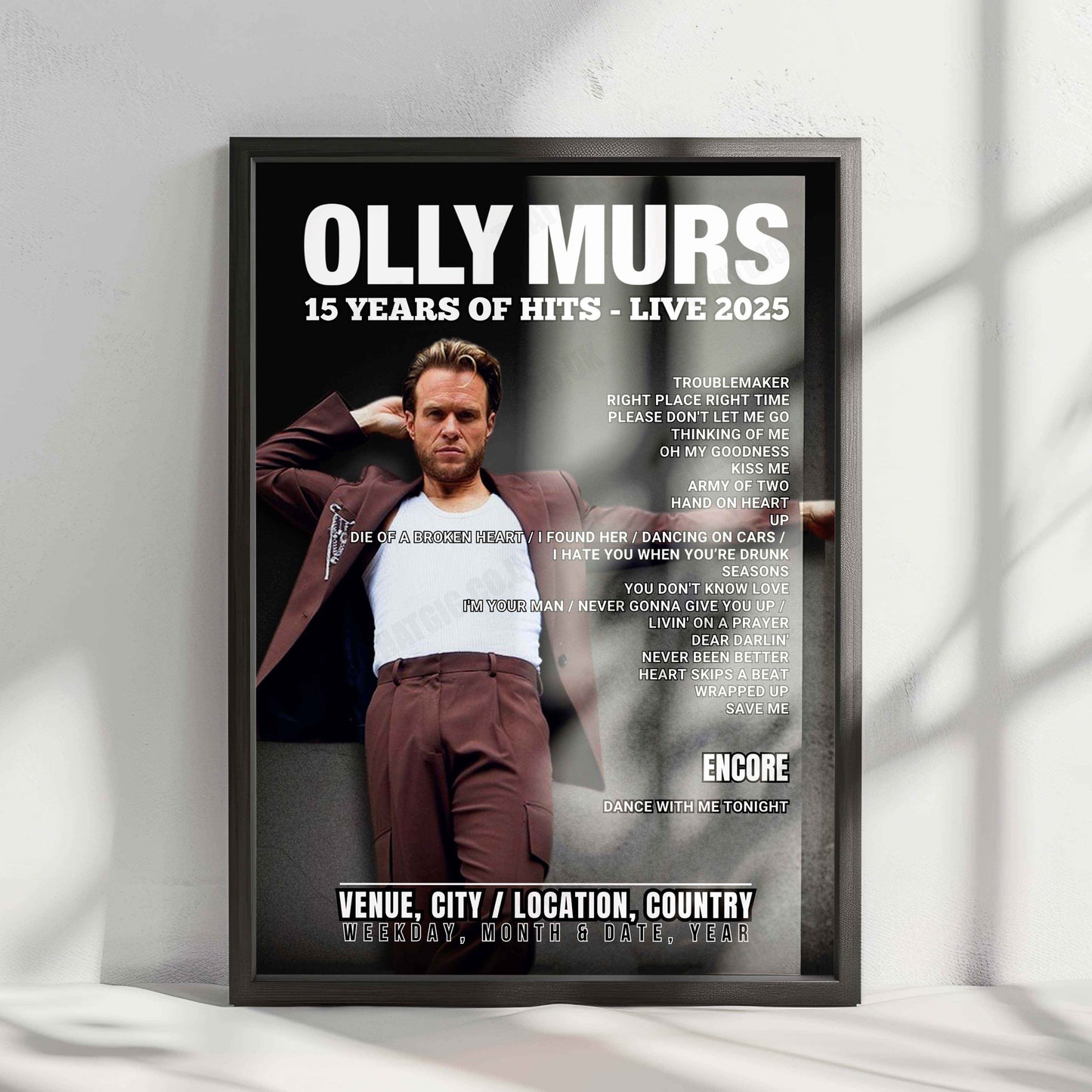 Olly Murs Setlist Poster - Connexin Live Arena, Kingston upon Hull - May 20th, 2025