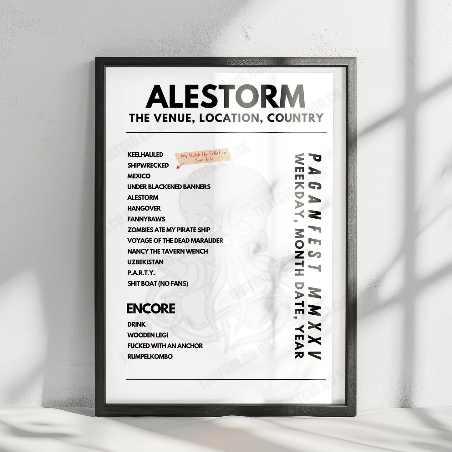 Alestorm Setlist Poster - O2 Academy Brixton, London - January 19th, 2025