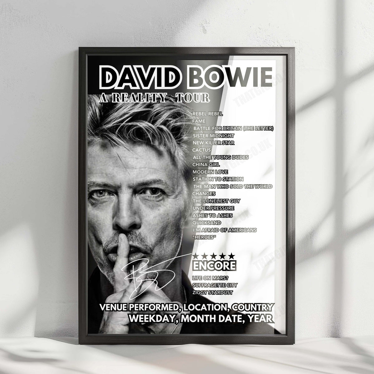 David Bowie Setlist Poster - Universal Amphitheatre, Universal City - September 12th, 1997