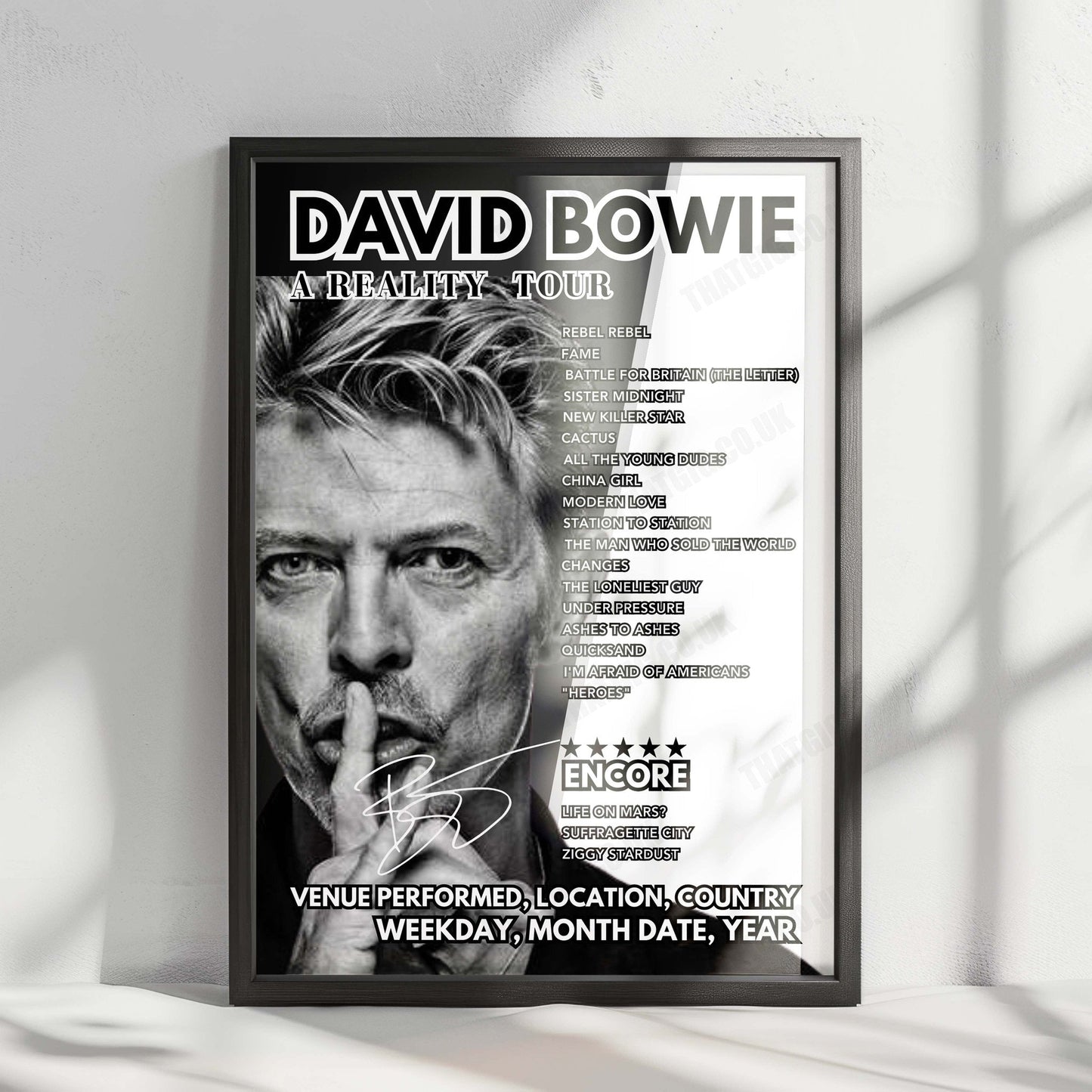 David Bowie Setlist Poster - Rosemont Theatre, Rosemont - January 13th, 2004